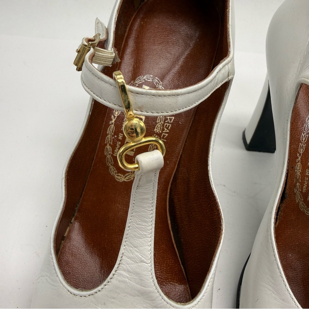 Vintage Magceli T-strap Spectator Heels White and Brown Leather 7.5 N - Picture 7 of 11